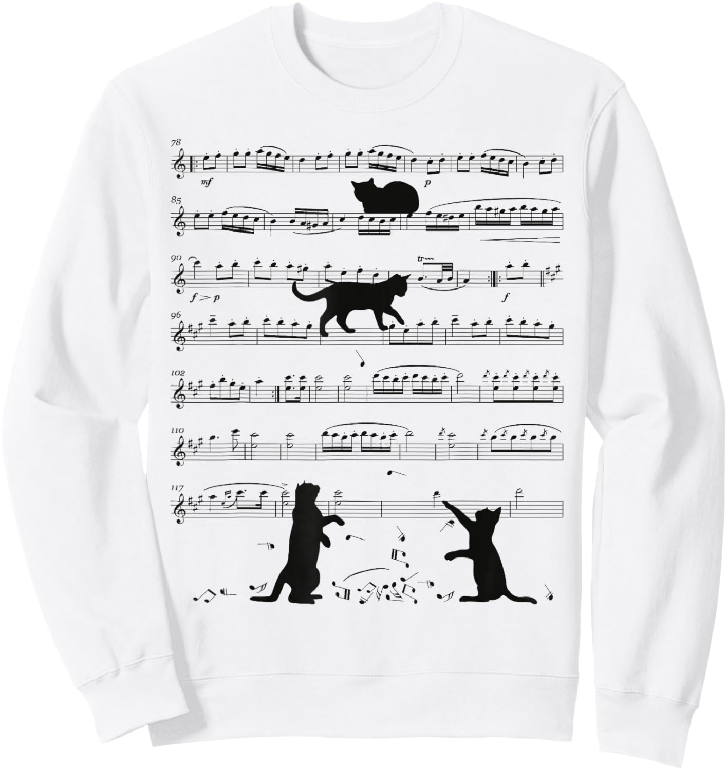 Music Cat Lover Funny Musician Notes Kitten Playing Music Sweatshirt - Sweatshirt | White
