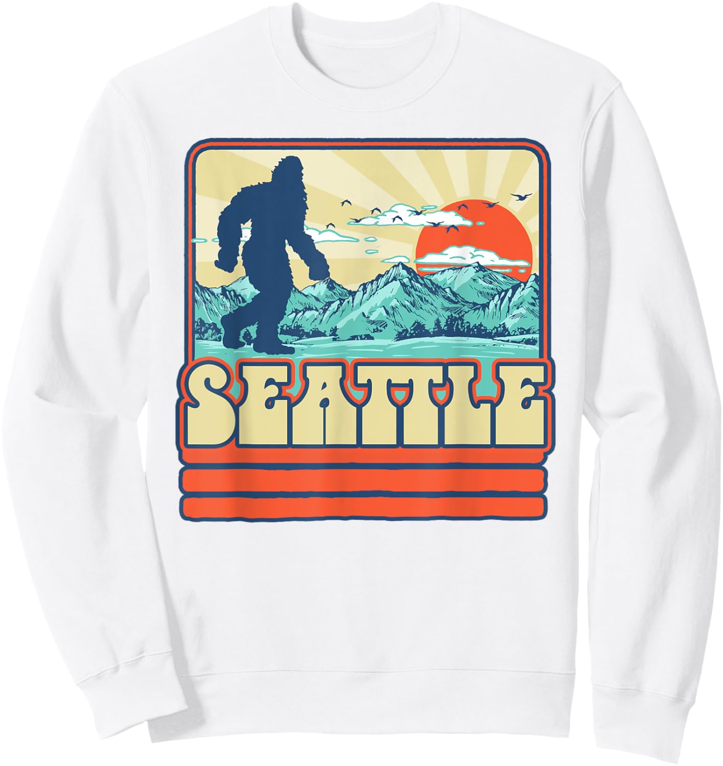 Seattle Bigfoot Mountains Trees Outdoors Retro 80s Vintage Sweatshirt - Sweatshirt | White