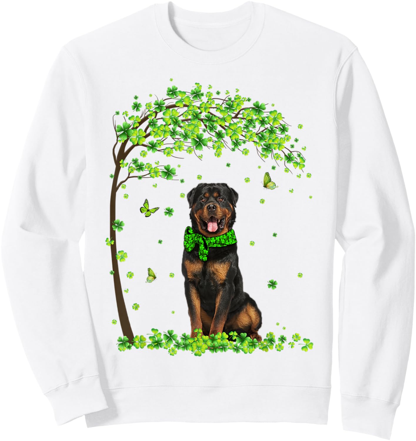 Rottweiler Dog Shamrock Green Butterfly St Patrick's Men Women Kids Sweatshirt - Sweatshirt | White