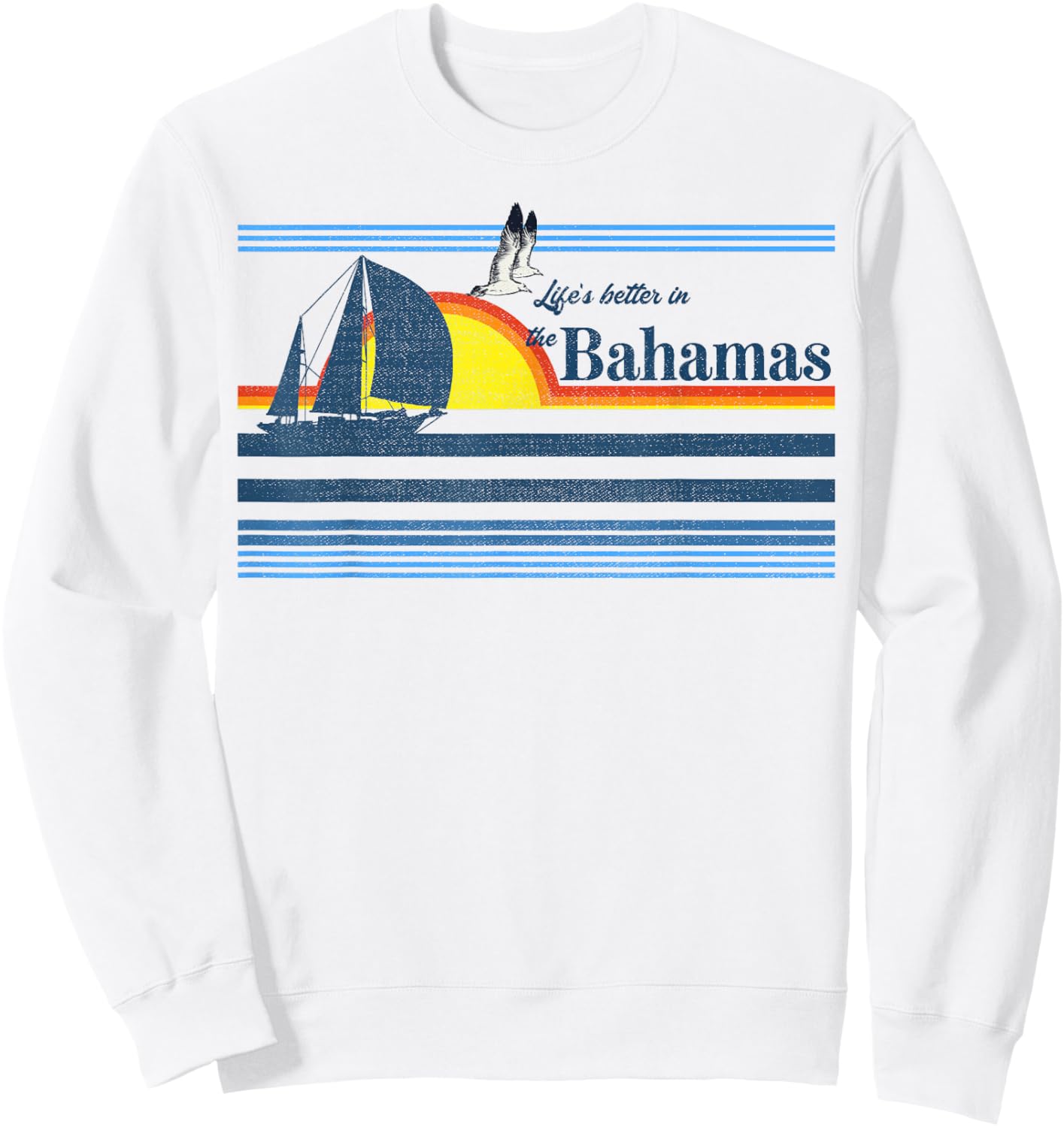 The Bahamas Beach Retro 70s 80s 90s Sailing Boat Sunset Surf Women Kids Sweatshirt - Sweatshirt | White