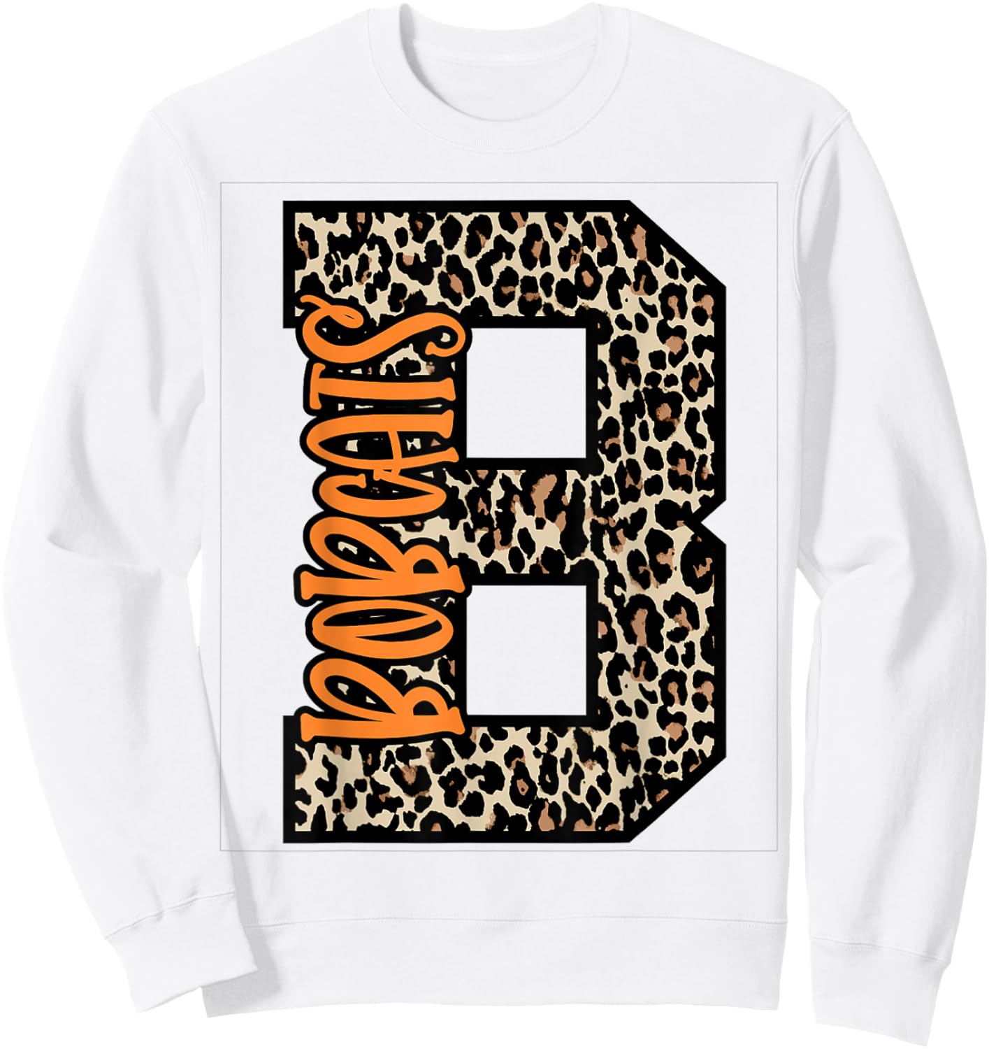 Bobcats Leopard Letter School Spirit Orange Sweatshirt - Sweatshirt | White