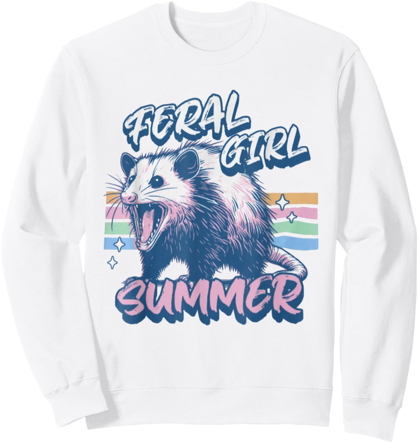 Vintage Feral Girl Summer Opossum Meme Possum Sarcastic Sweatshirt - Sweatshirt | White