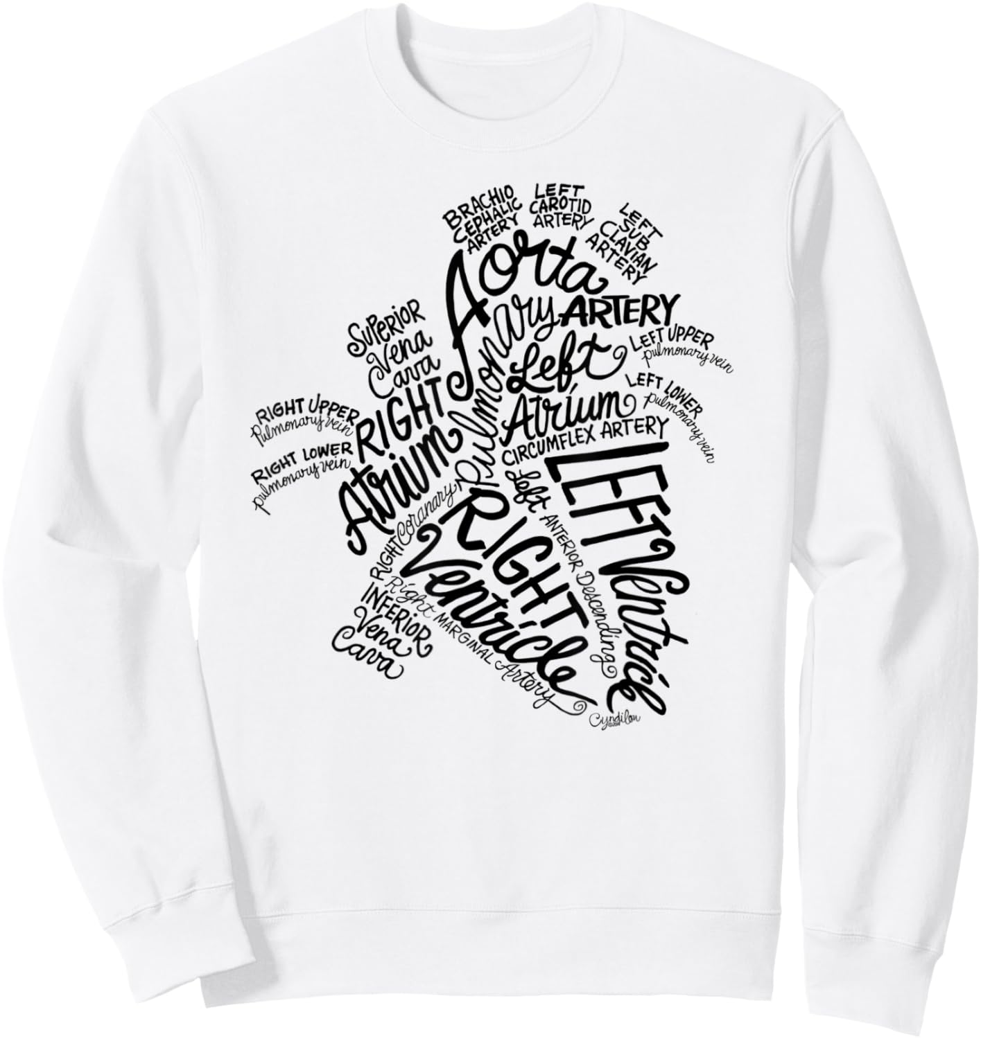 Anatomical Heart Medical Word Art Cloud in Black Sweatshirt - Sweatshirt | White