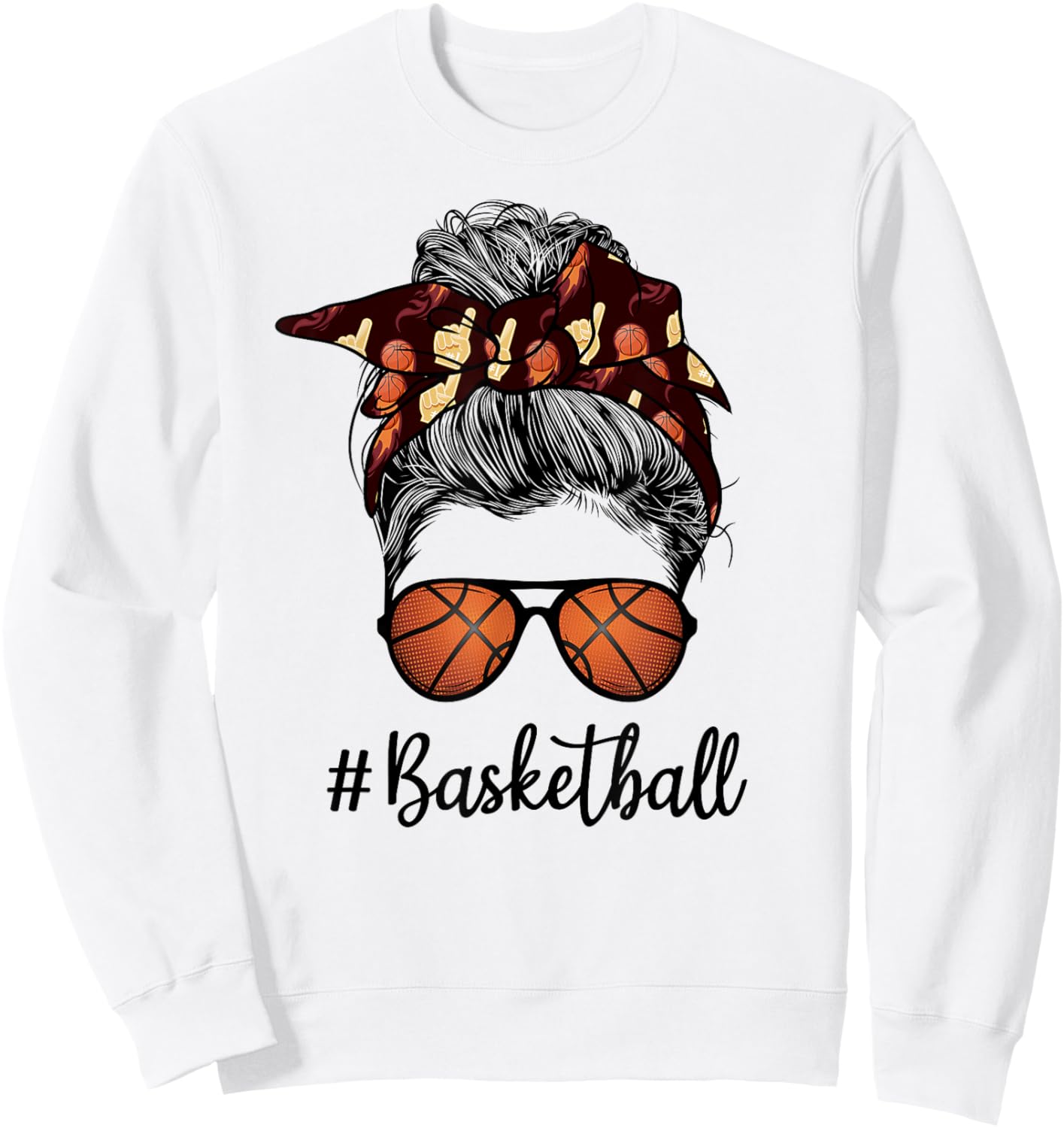 Bleached Life Basketball Mom Leopard Messy bun Glasses Sweatshirt - Sweatshirt | White