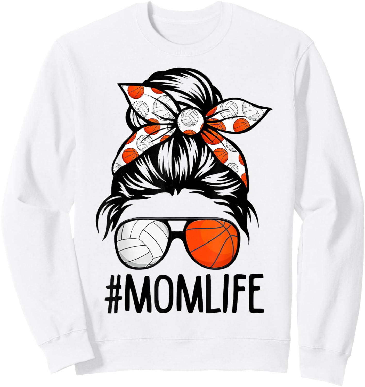 Dy Mom Life Volleyball Basketball Mothers Day Messy Bun Sweatshirt - Sweatshirt | White