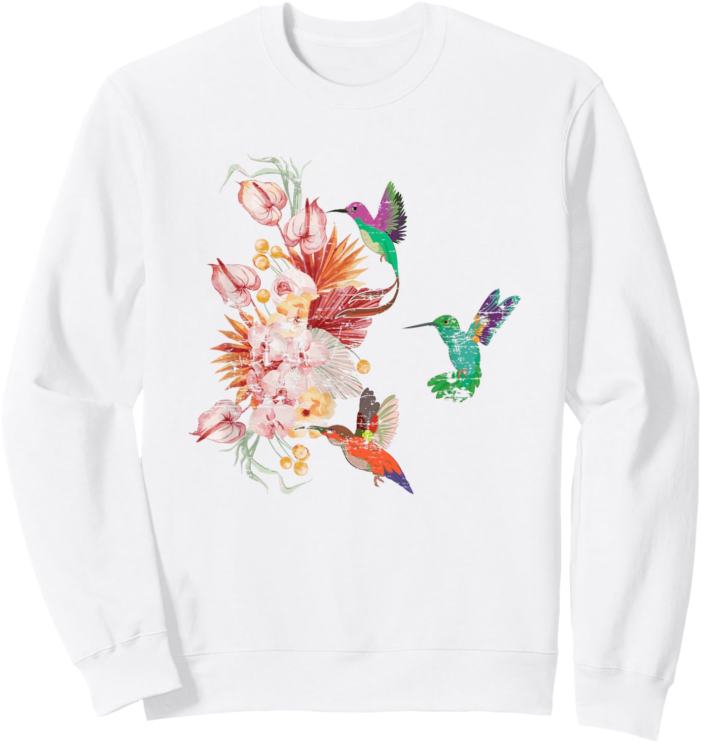 Hummingbird Lover Nature Bird Vintage Flower Hummingbird Sweatshirt - Sweatshirt | White