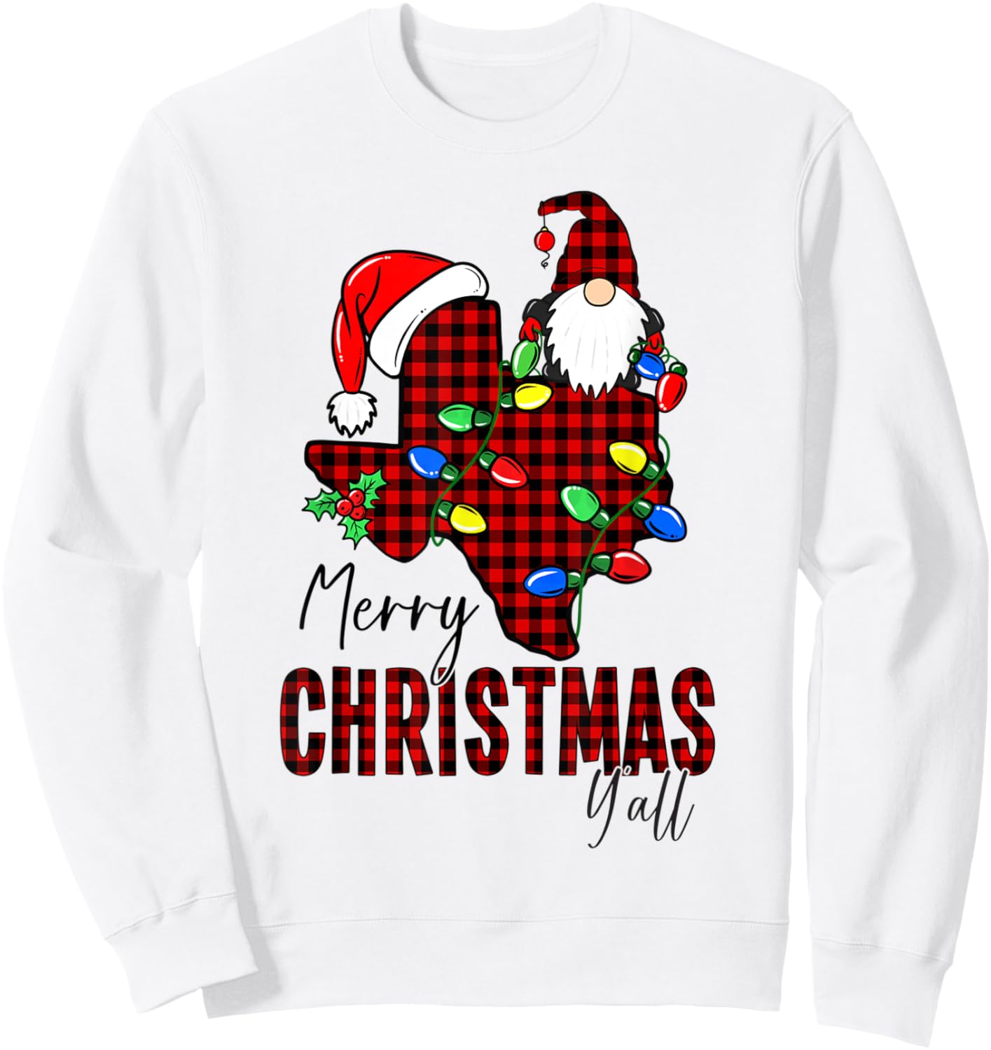 Merry Christmas Y'all Texas State Red Plaid Sweatshirt - Sweatshirt | White