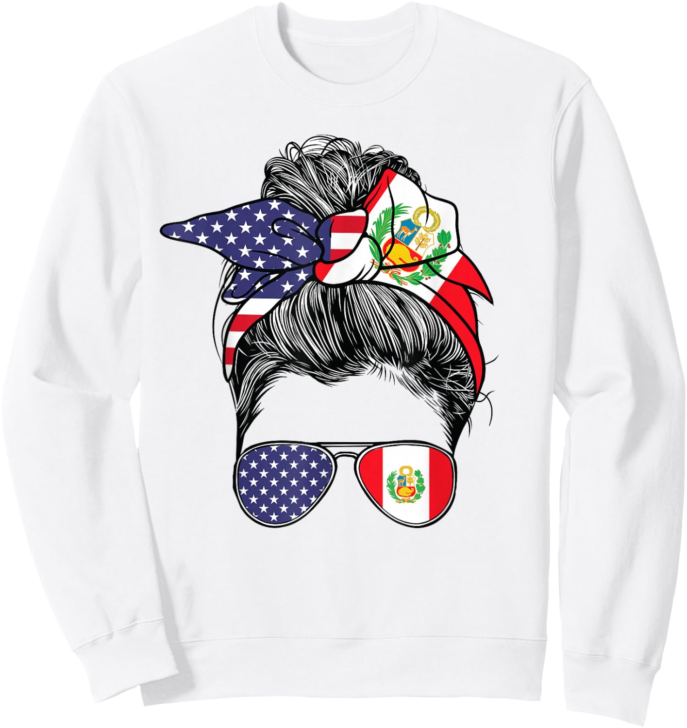 Peruvian Women Girl USA Heritage American Peru Flag Sweatshirt - Sweatshirt | White