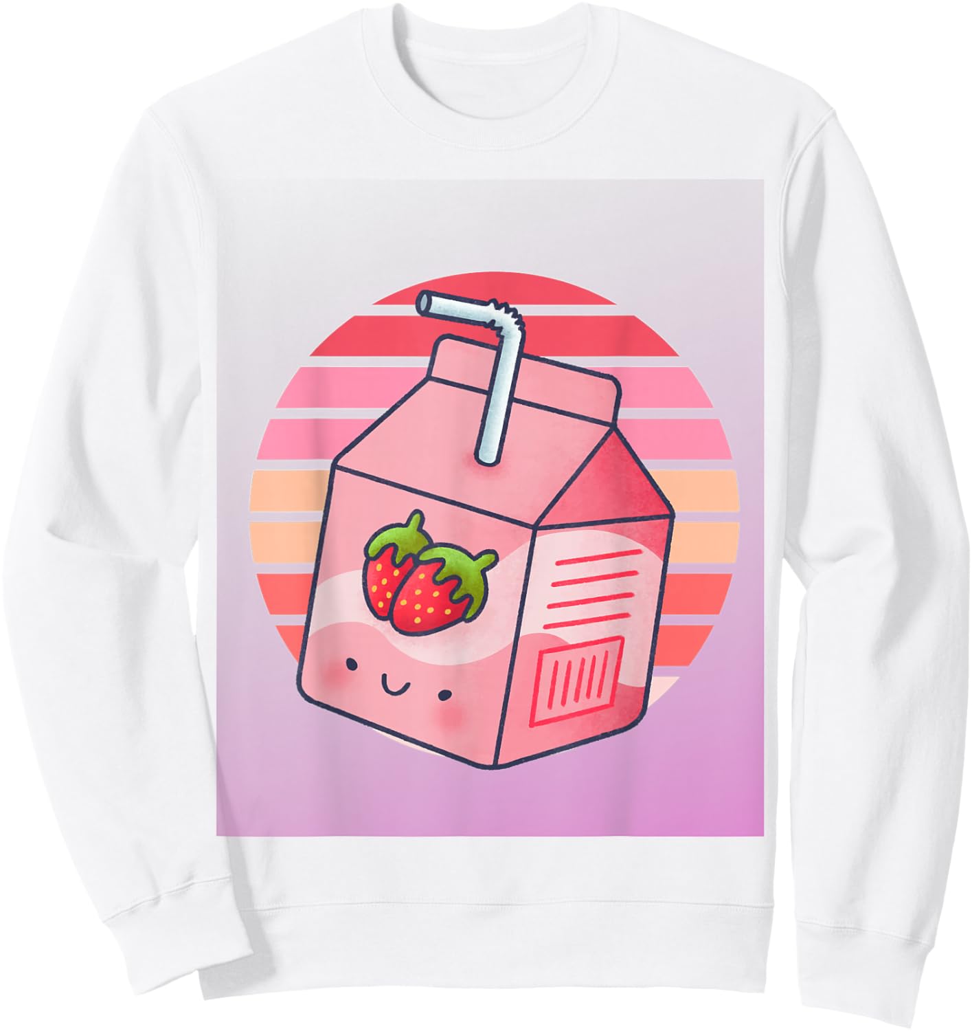 Japanese Pink Strawberry Milk Kawaii 90s Retro Sweatshirt - Sweatshirt | White