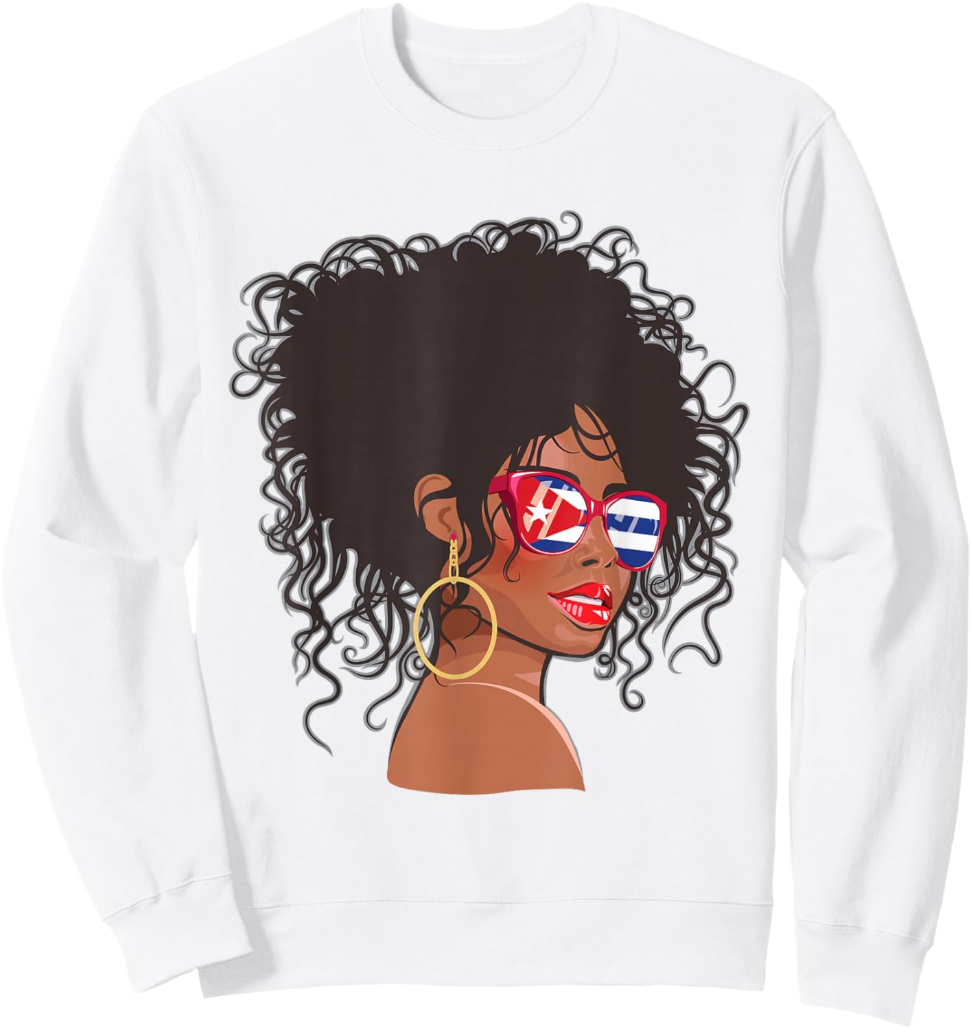 Afro Hair Cuban Flag Shirt Women Black Melanin Queen Cuban Sweatshirt - Sweatshirt | White