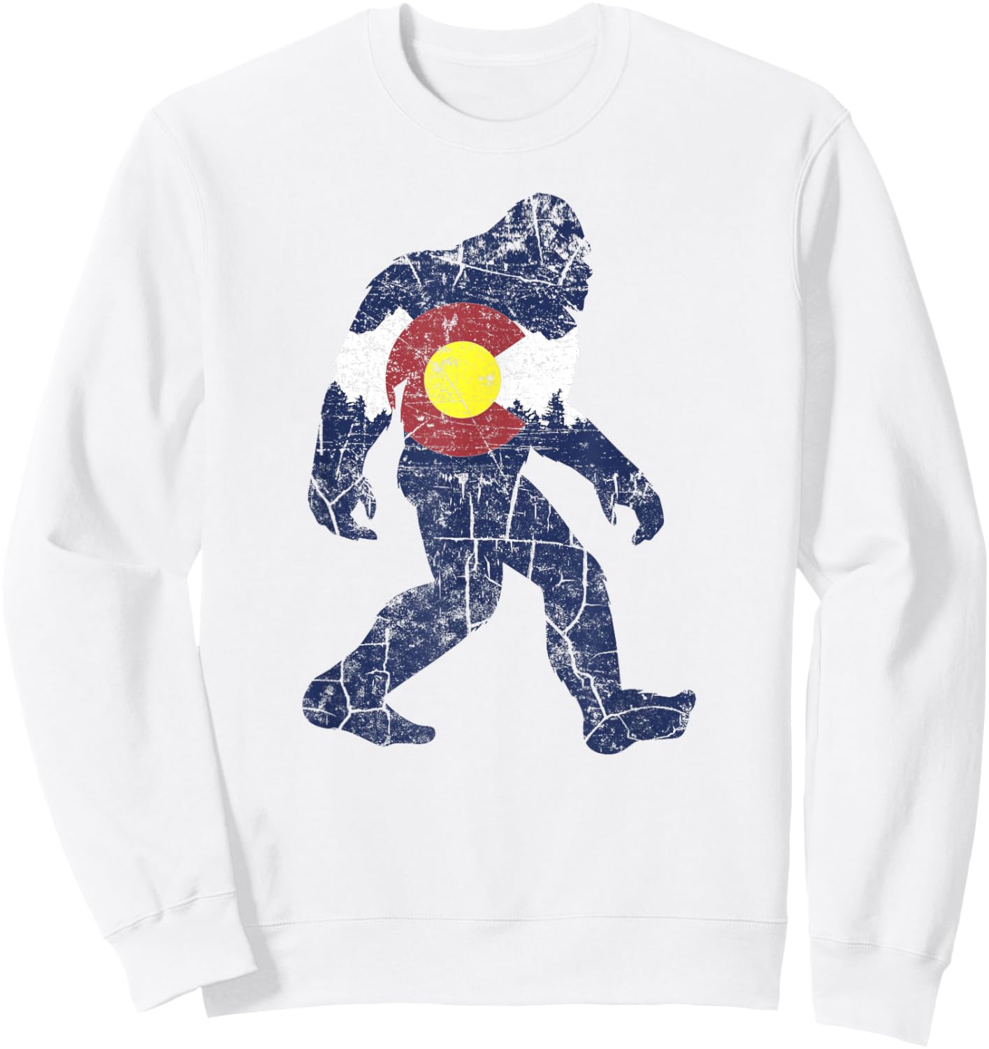 Sasquatch Retro State Flag Colorado Rocky Mountains Skiing Sweatshirt - Sweatshirt | White