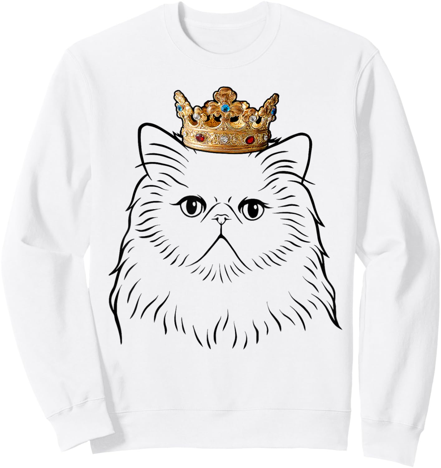 Persian Cat Wearing Crown Sweatshirt - Sweatshirt | White