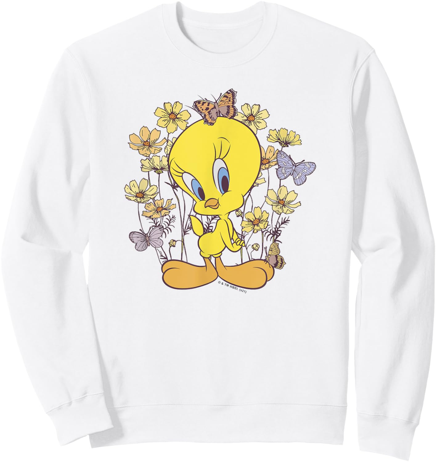 Looney Tunes Tweety And Butterflies Floral Sweatshirt - Sweatshirt | White