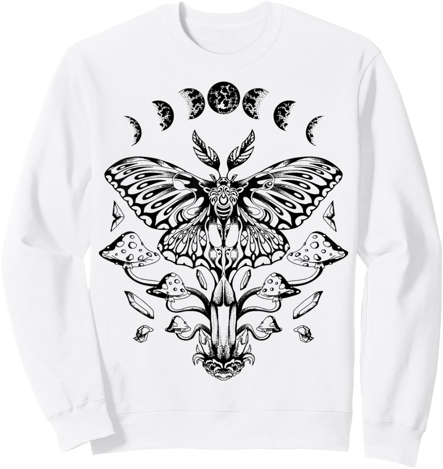 Moth Moon Phases Tarot Butterfly Sweatshirt - Sweatshirt | White