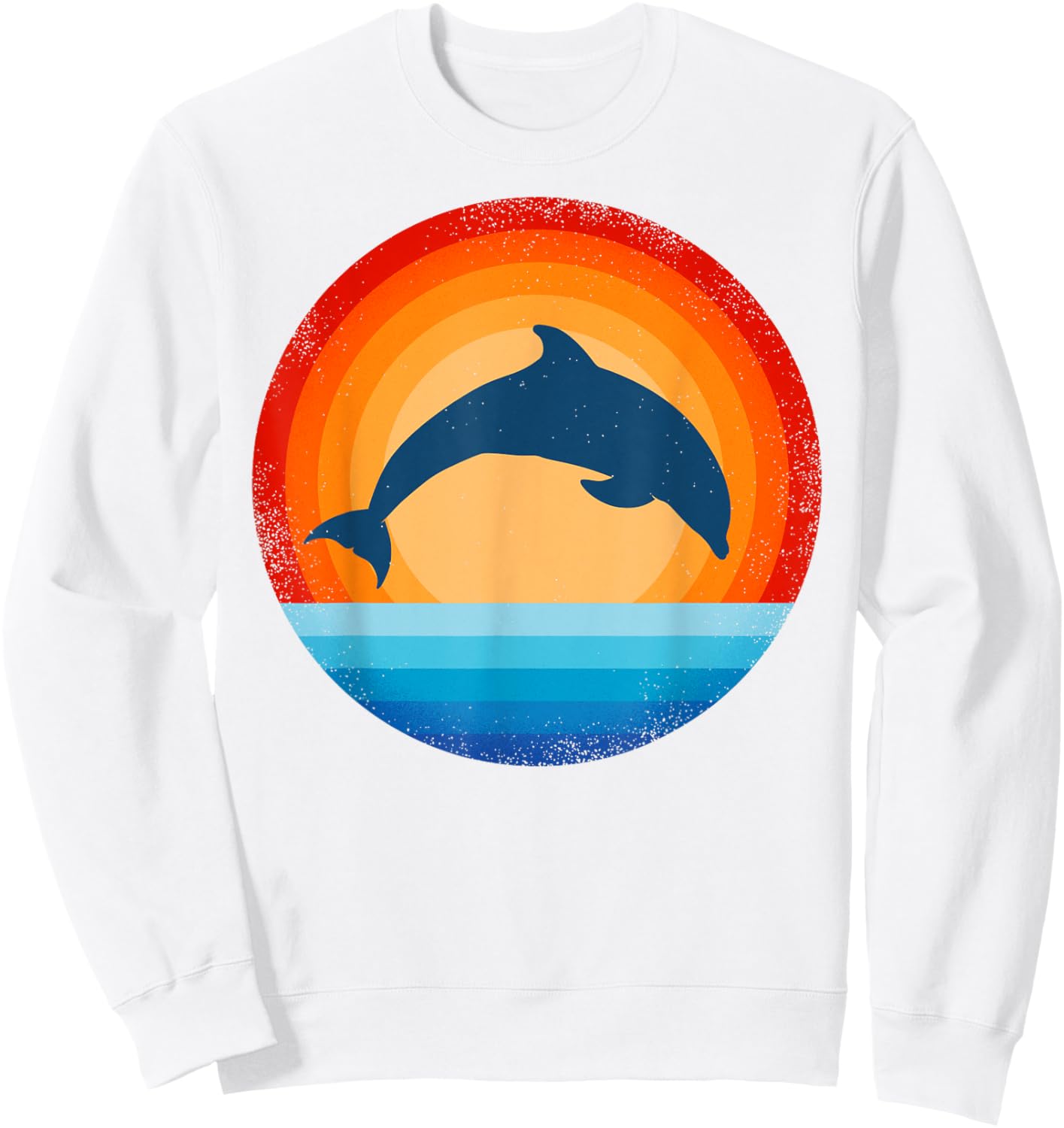 Dolphin Retro Vintage 60s 70s Sunset Sea Animal Men Women Sweatshirt - Sweatshirt | White