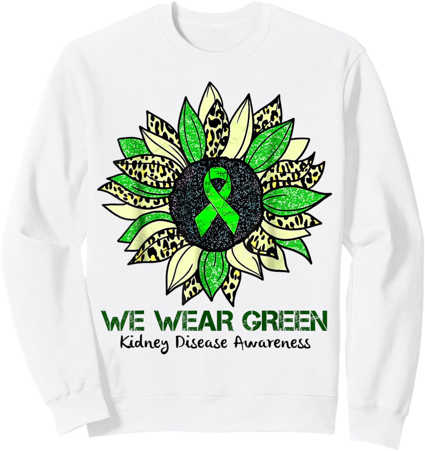 Sunflower We Wear Green Kidney Disease Awareness Warrior Sweatshirt - Sweatshirt | White