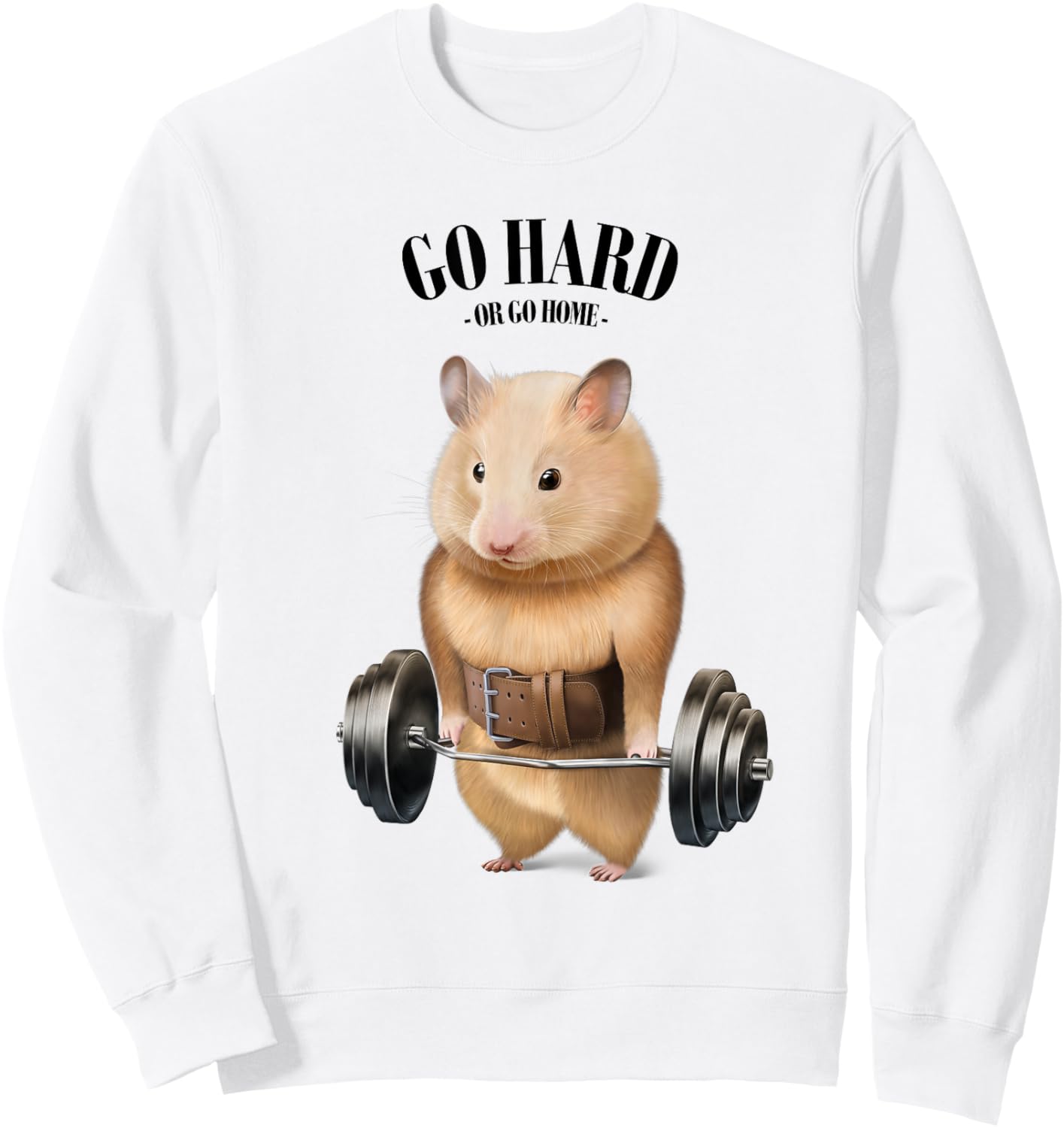 Hamster Muscle Training with Barbell Shrug Bar Fitness Gym Sweatshirt - Sweatshirt | White