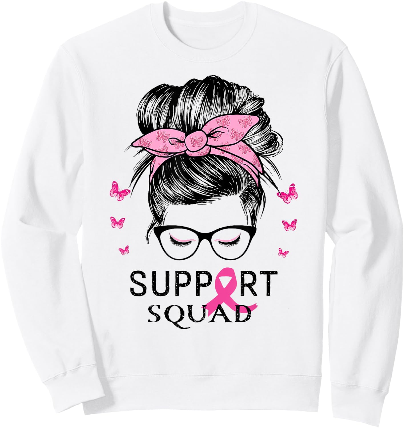 Support Squad Messy Bun Breast Cancer Awareness Sweatshirt - Sweatshirt | White