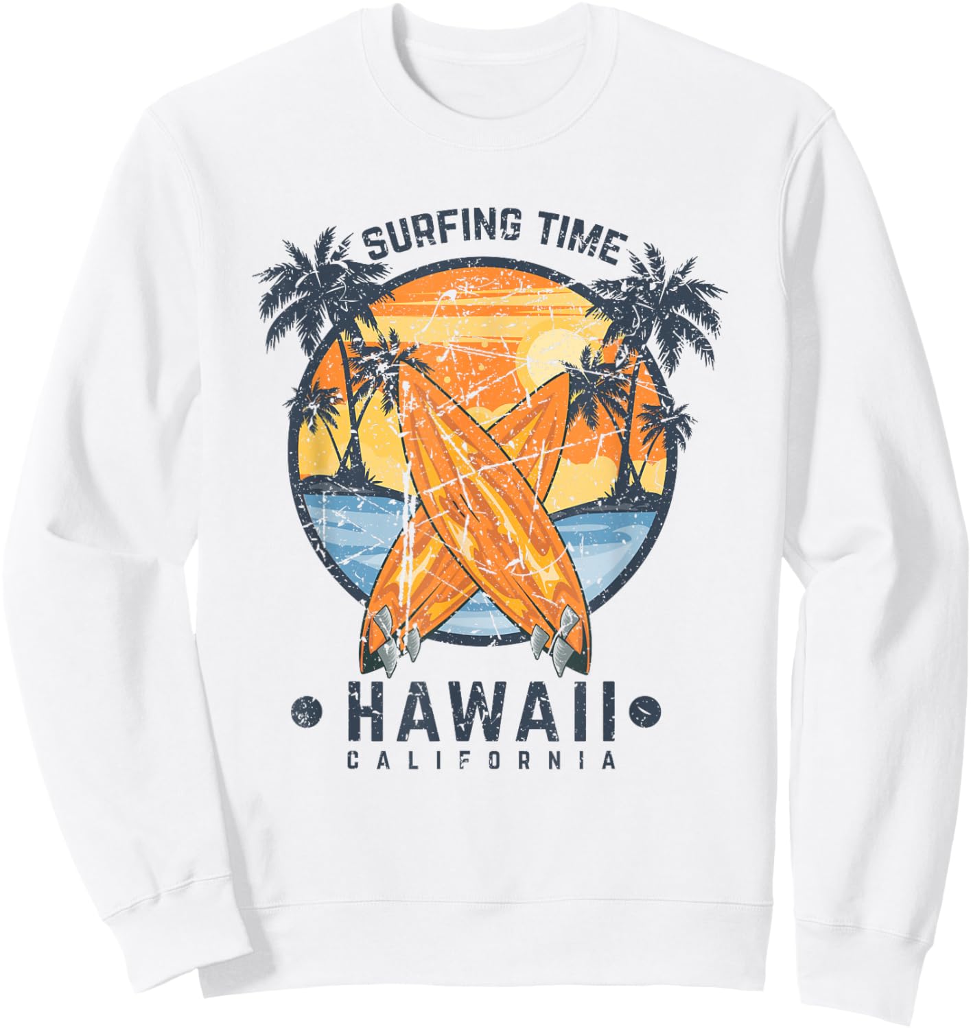 Surfing Time Hawaii California Beach Retro Vintage Hawaiian Women Girls Kids Sweatshirt - Sweatshirt | White