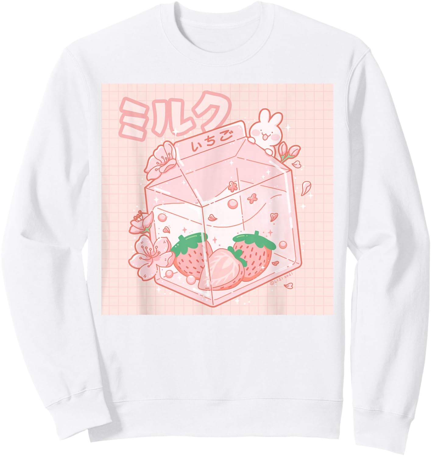 Strawberry Milk Japanese Kawaii Anime Aesthetic Pink Sweatshirt - Sweatshirt | White