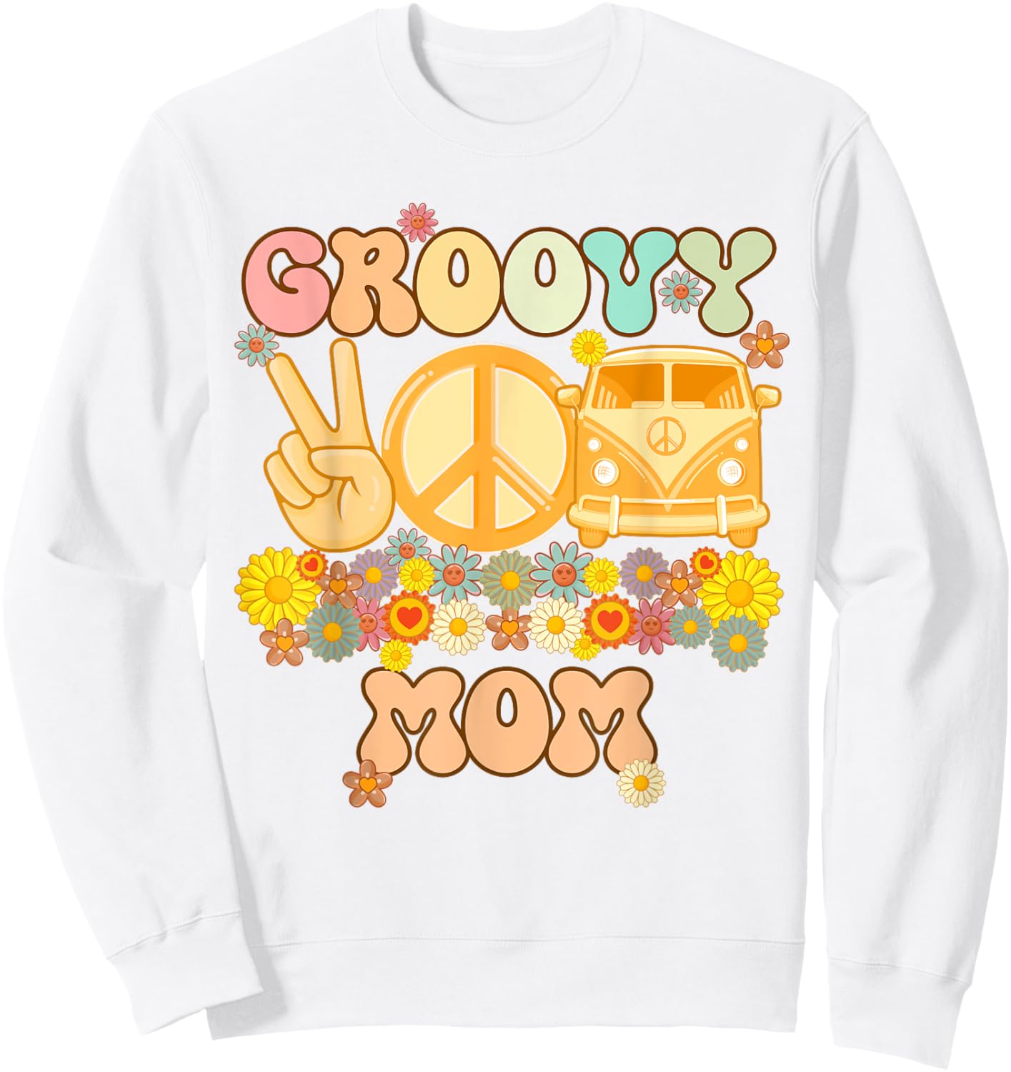 Groovy Mom Retro Matching Family Baby Shower Mother's Day Sweatshirt - Sweatshirt | White