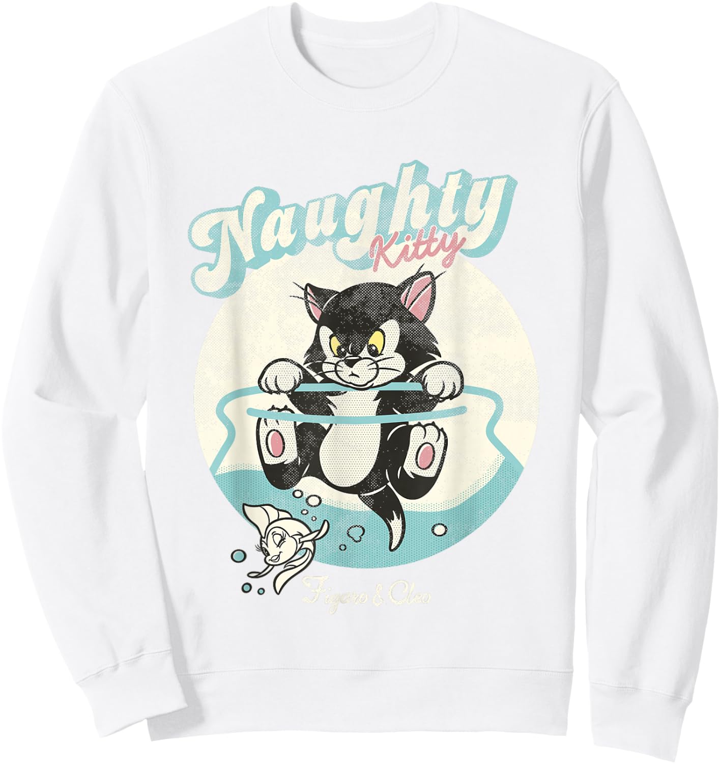 Disney Pinocchio Naughty Kitty Figaro & Cleo Retro Big Logo Sweatshirt - Sweatshirt | White