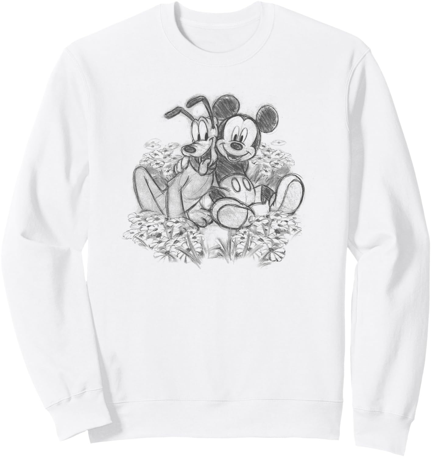 Disney Mickey & Friends Mickey and Pluto Floral Sketch Sweatshirt - Sweatshirt | White