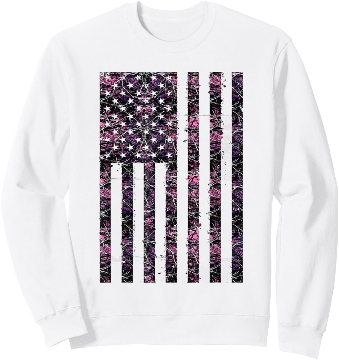 Pink Deer Hunting Camo Camouflage American USA US Flag Buck Sweatshirt - Sweatshirt | White