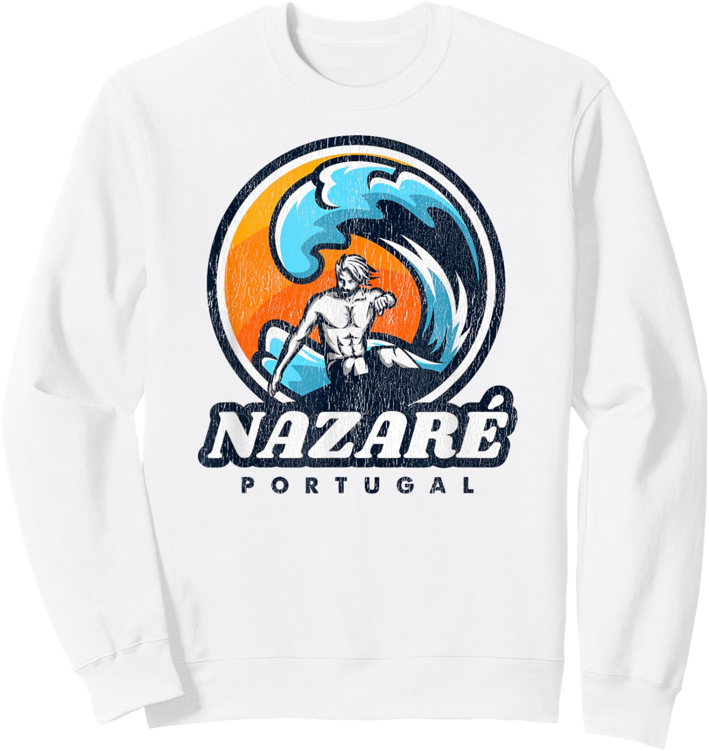 Nazare Portugal Surfing Competition Vintage Surf Style Sweatshirt - Sweatshirt | White