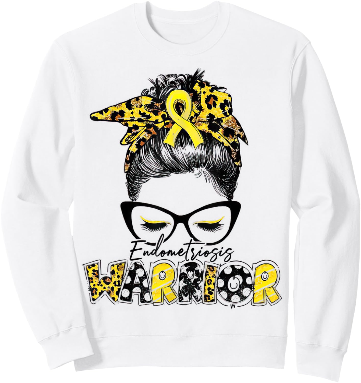 Women's Endometriosis Warrior Messy Bun Yellow Ribbon Sweatshirt - Sweatshirt | White