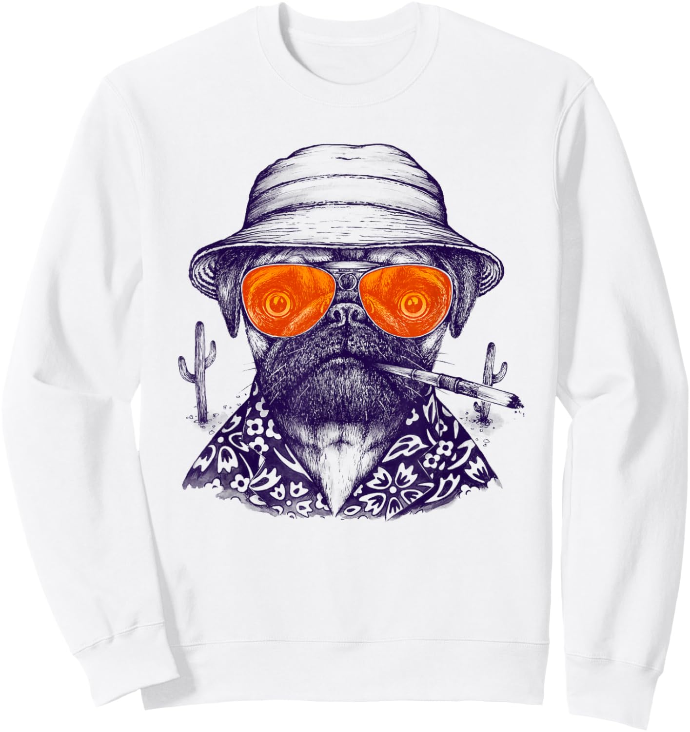 Funny Animals Las Vegas Pug Dog Glasses Pet Movie Parody Art Men Women Sweatshirt - Sweatshirt | White