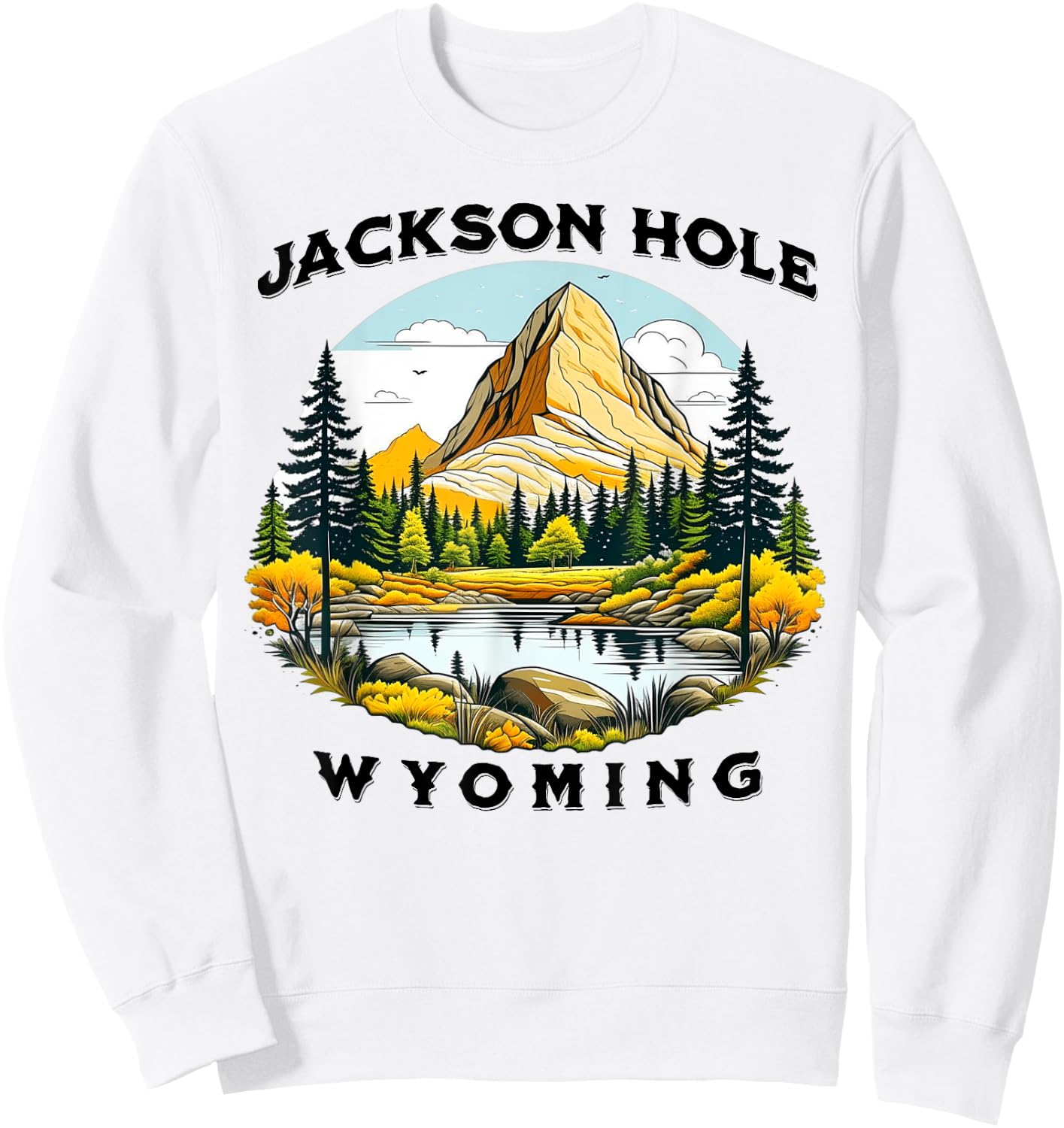 Jackson Hole Wyoming USA Outdoor Vintage -Adults, -Kids Cotton 50%, Polyester 50% Modern Nature Hiking Casual Short Sleeve Small Yellow Sweatshirt - Sweatshirt | White
