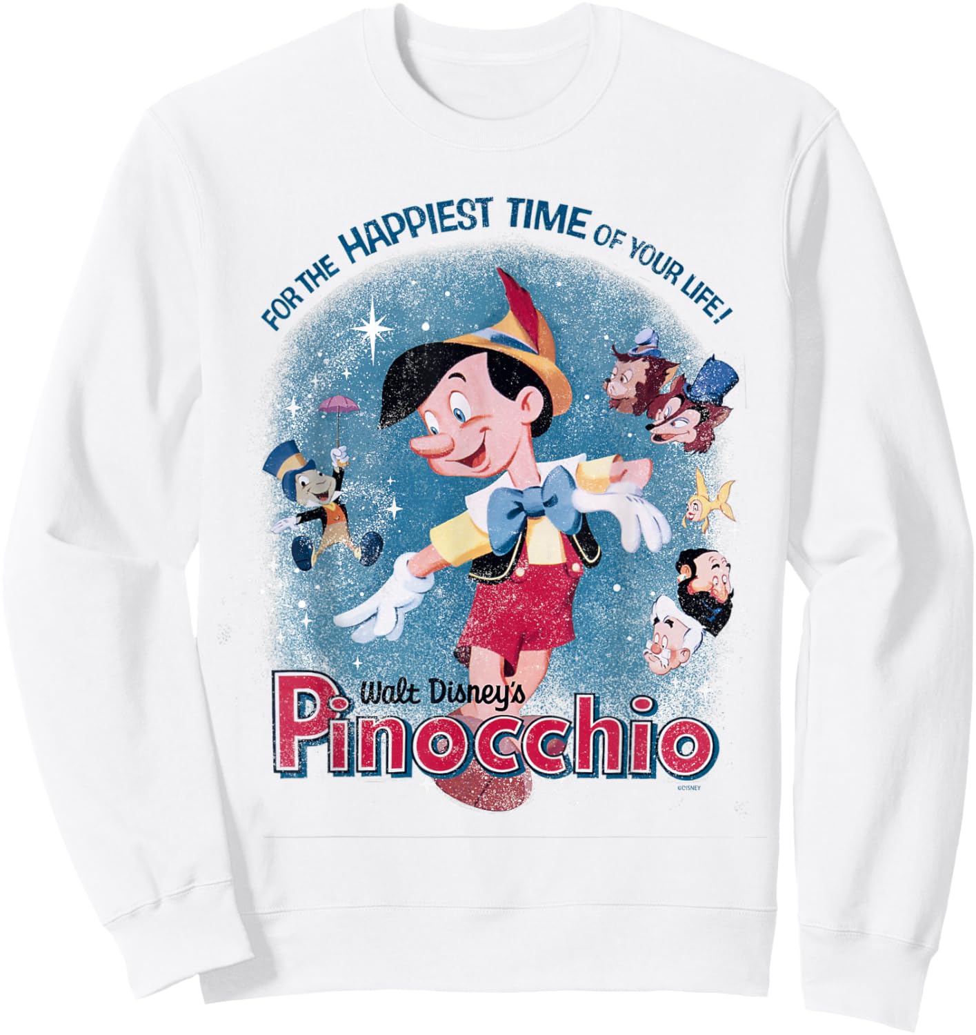 Disney Pinocchio For The Happiest Time In Your Life Retro Sweatshirt - Sweatshirt | White