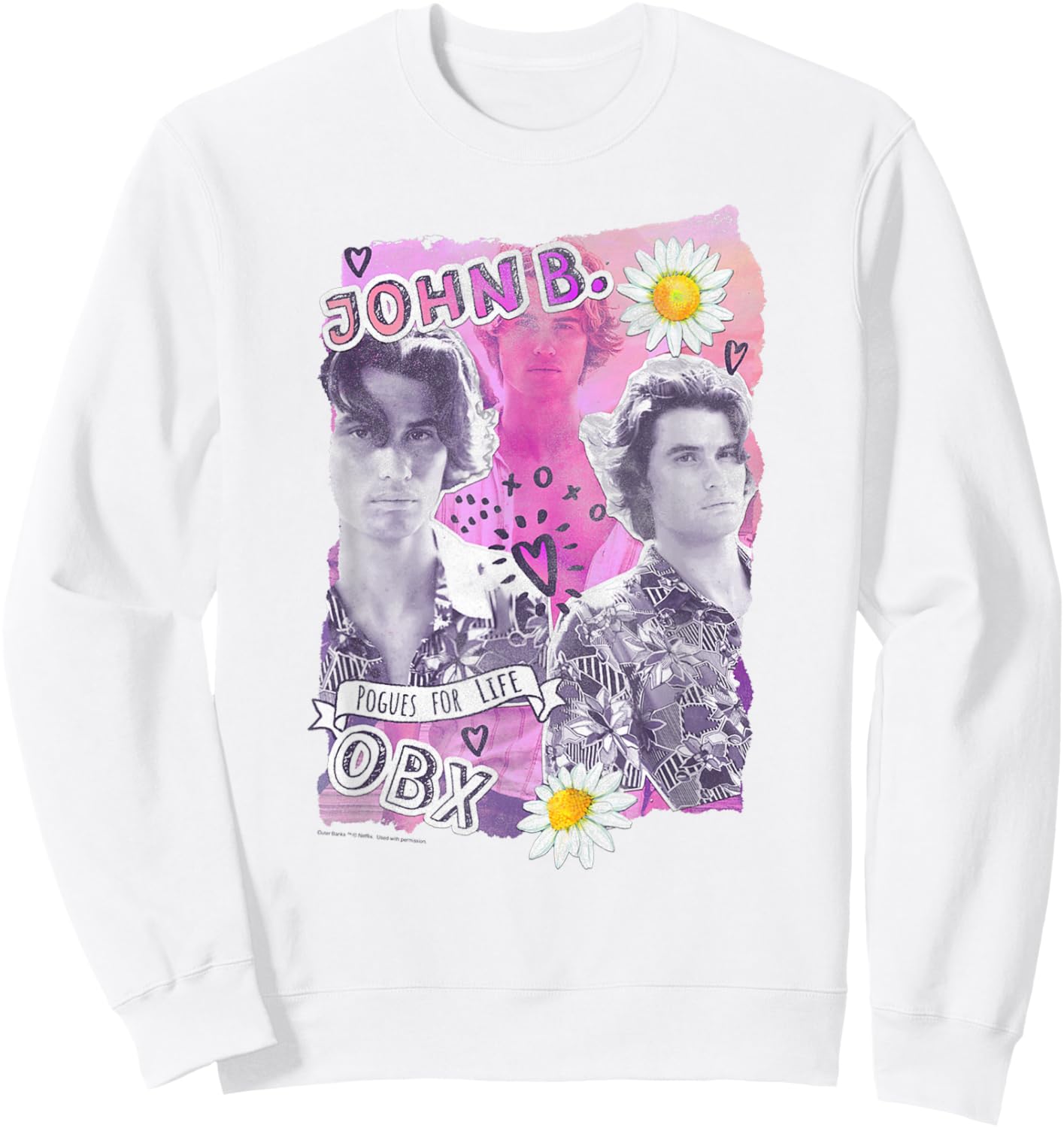 Outer Banks Valentine's Day John B. Hearts & Daisy Collage Sweatshirt - Sweatshirt | White