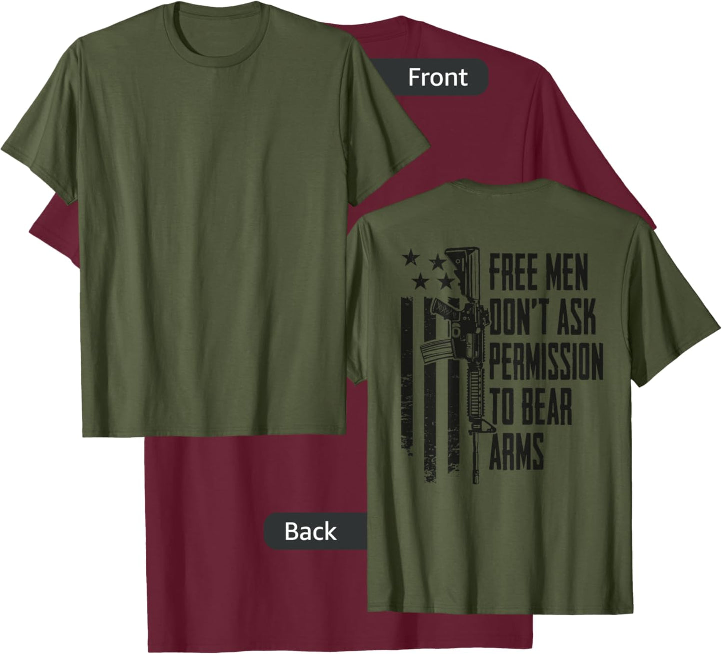 Free Men Don't Ask Permission To Bear Arms - Camo - ON BACK T-Shirt - T-Shirt | Maroon