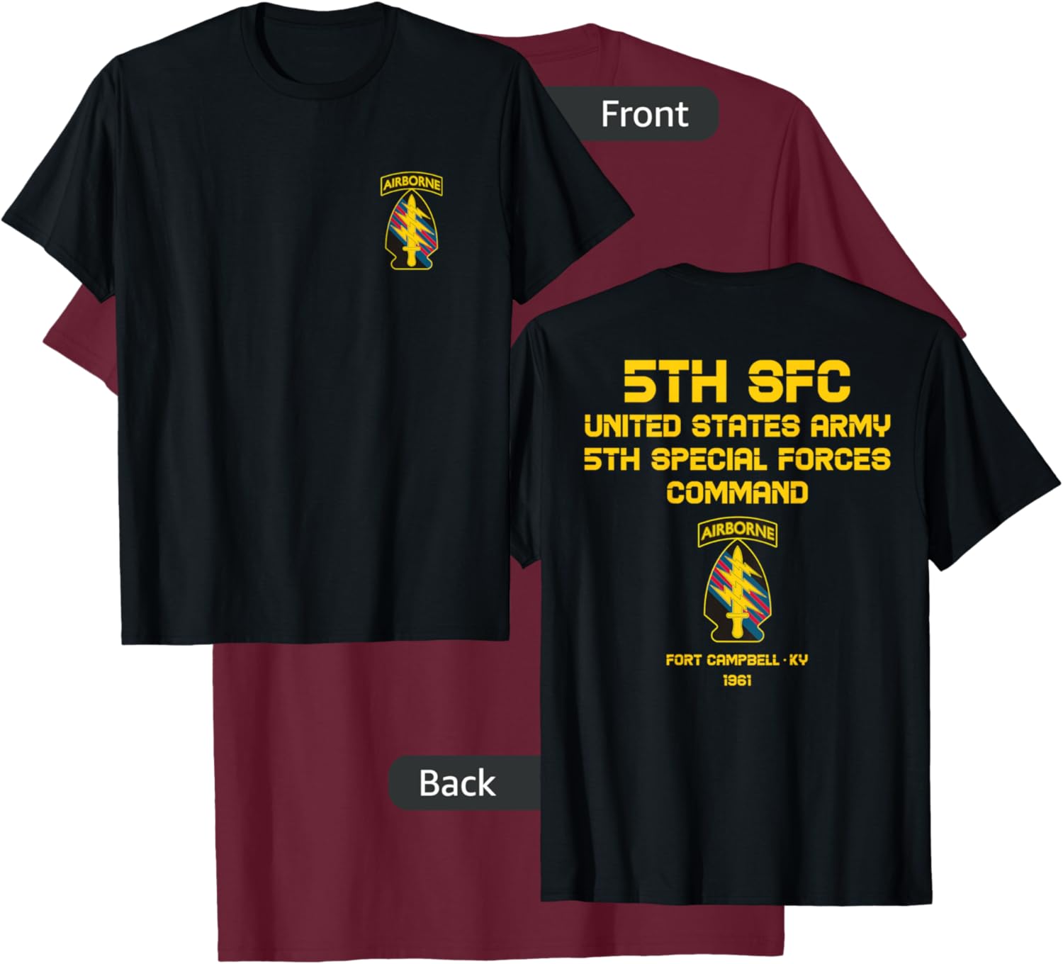US Army 5th Special Forces Command Airborne USA Paratrooper T-Shirt - T-Shirt | Maroon