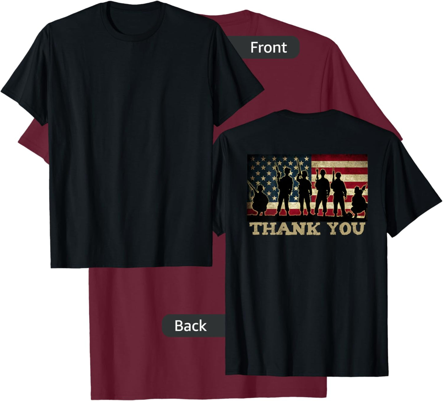 ON BACK THANK YOU Soldiers Veterans American Flag Military Kids Men T-Shirt - T-Shirt | Maroon