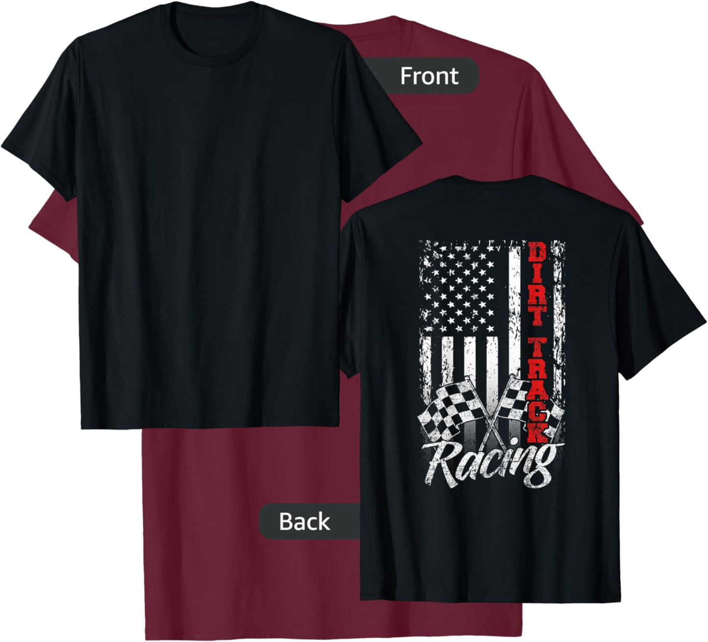 American Flag Dirt Track Racing Car Bike Driver - Back Print Girls Kids Men T-Shirt - T-Shirt | Maroon