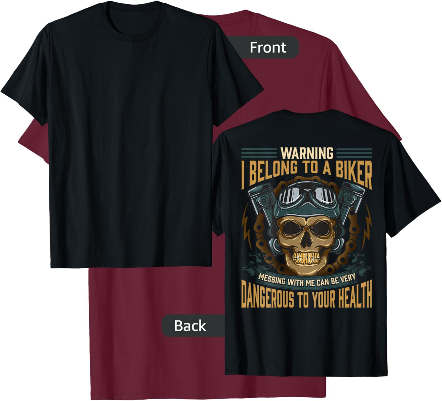 Biker Girlfriend Wife I Belong To A Biker Valentine On Back T-Shirt - T-Shirt | Maroon