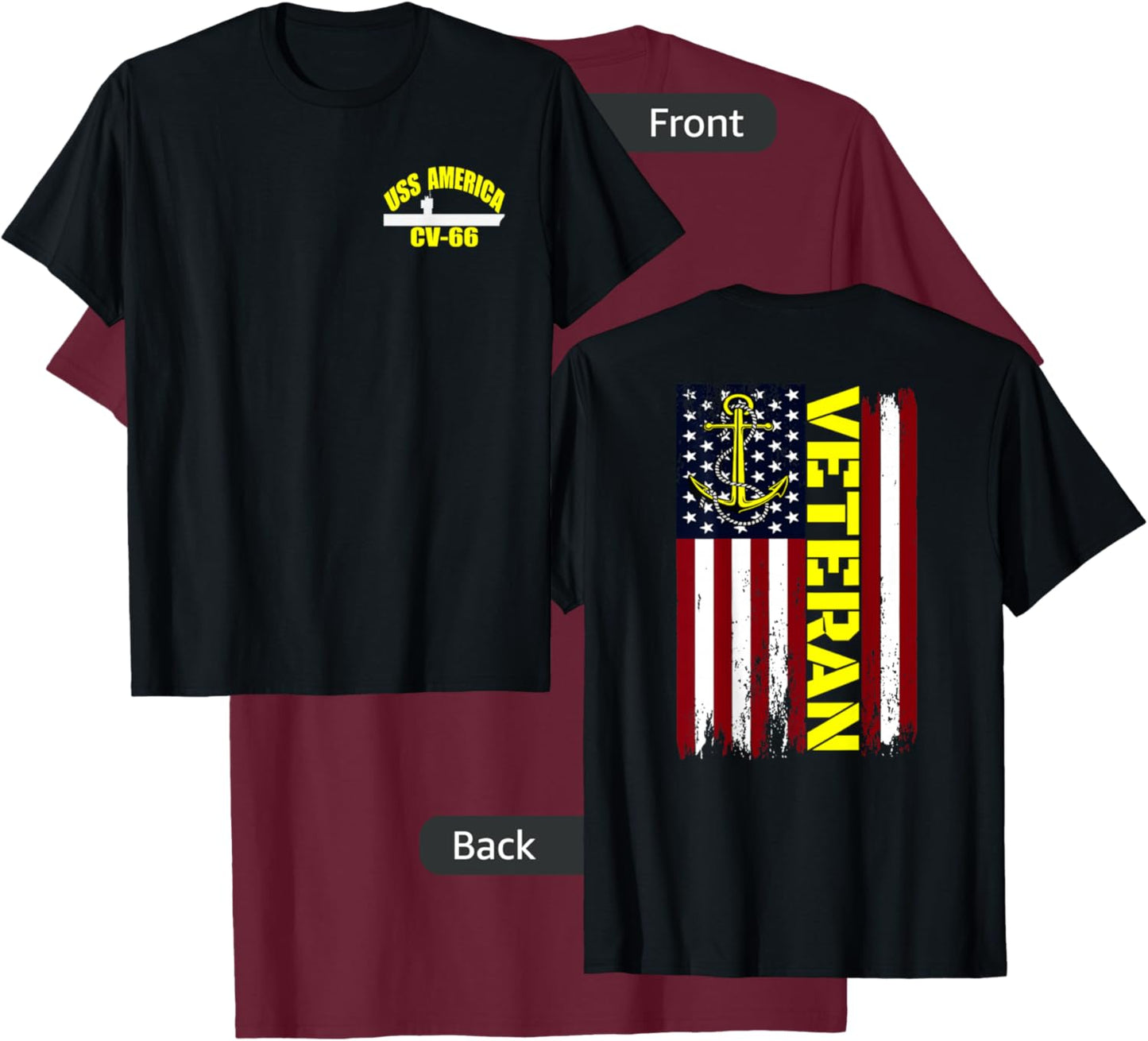 USS America CV-66 Aircraft Carrier Veteran Day Front&Back T-Shirt - T-Shirt | Maroon