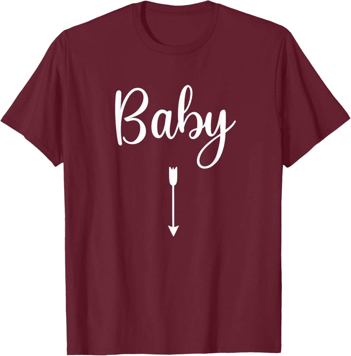 Baby with Arrow Pointing Down to Belly Matching Pregnancy T-Shirt - T-Shirt | Maroon