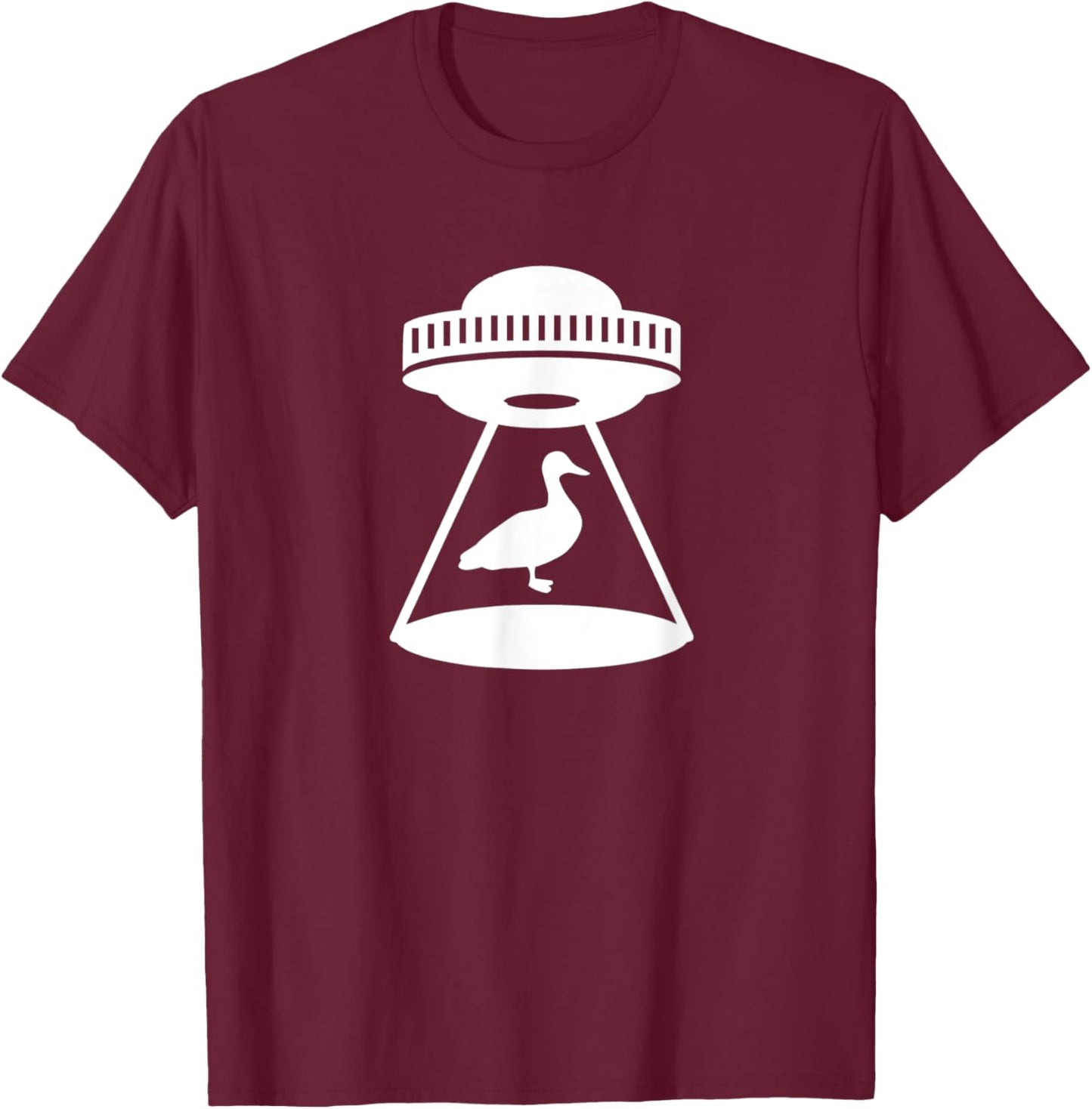 Duck Abduction Alien Spaceship Space Water Fowl Mallard T-Shirt - T-Shirt | Maroon