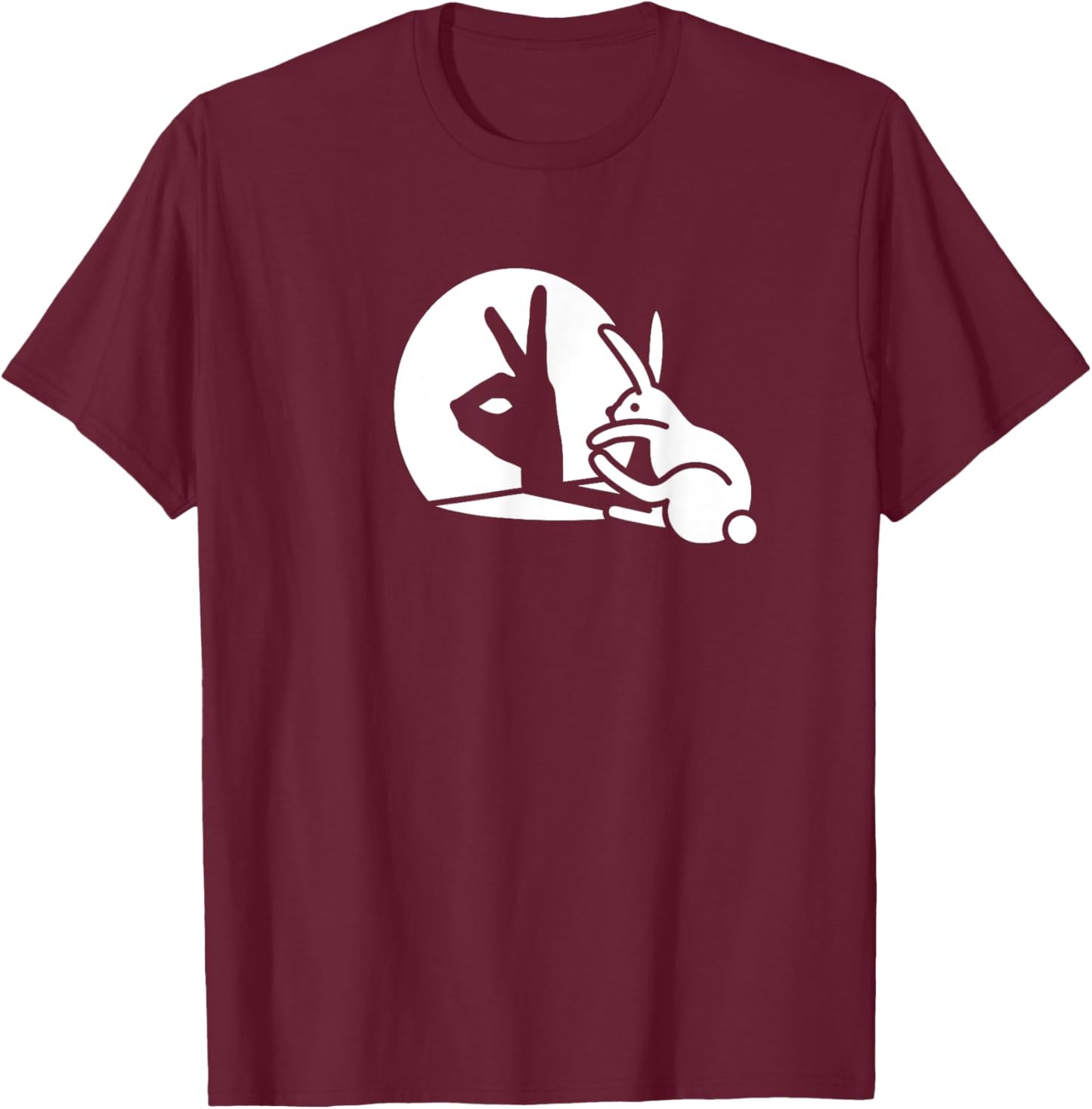 Funny Rabbit hand shadow projection bunny hare pop art T-Shirt - T-Shirt | Maroon
