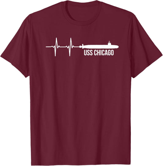 American Flag USS Chicago SSN-721 Submarine T-Shirt - T-Shirt | Maroon