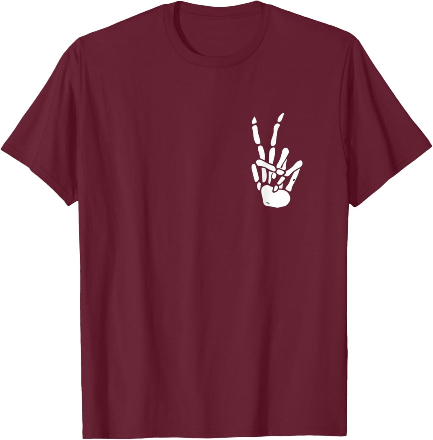 Skeleton Hand Peace Sign Pocket Skeleton Bones Peace Sign T-Shirt - T-Shirt | Maroon