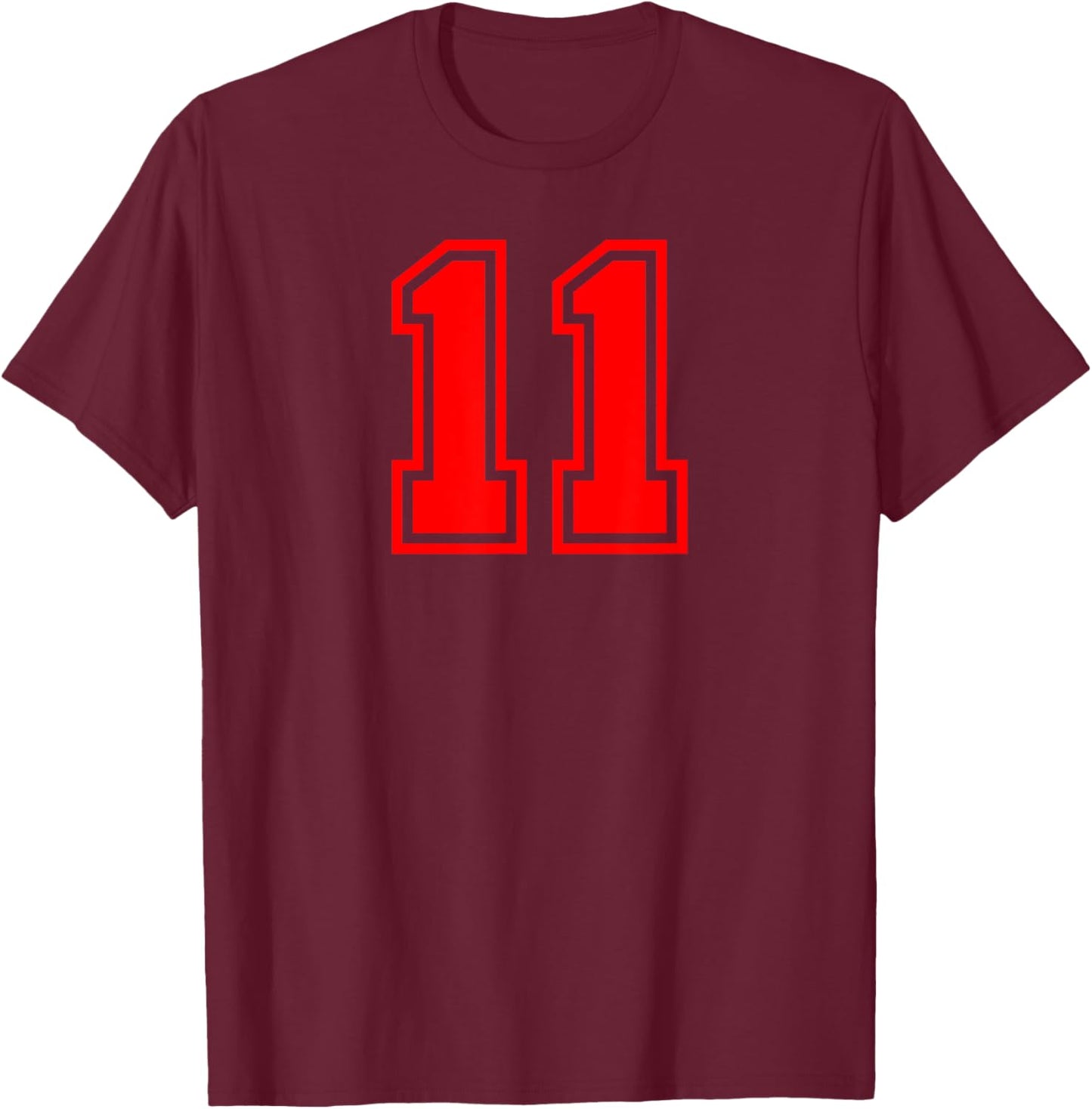 Number #11 Red Varsity Number T-Shirt - T-Shirt | Maroon