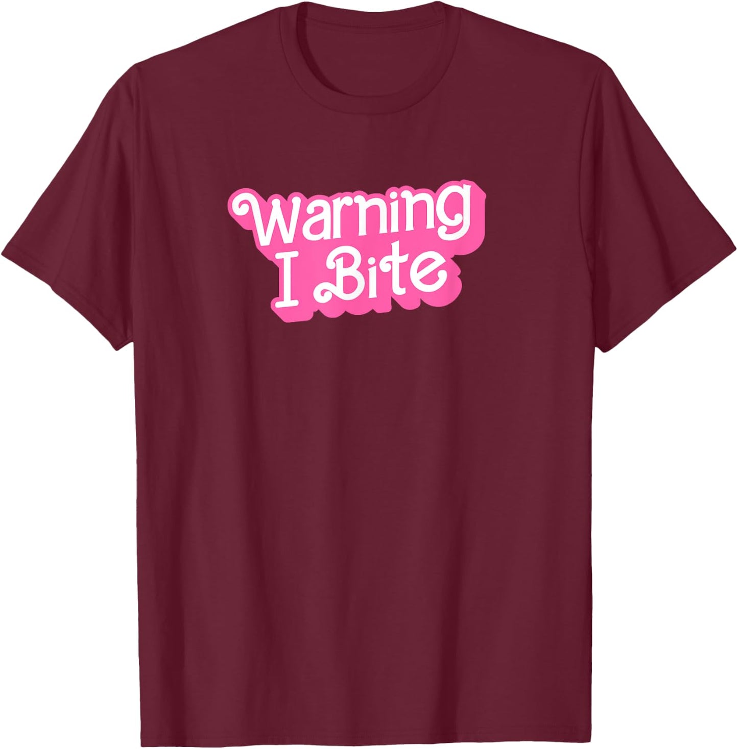 Warning I Bite , Small, Black T-Shirt - T-Shirt | Maroon
