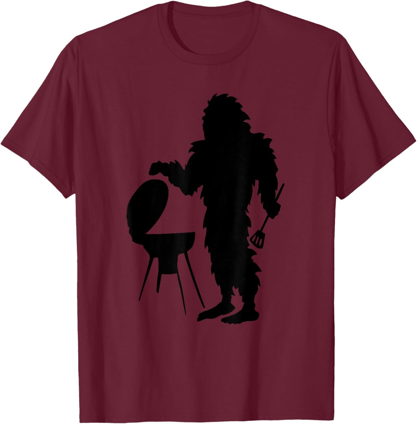 Bigfoot Cooking Outdoors Camping Hiking Sasquatch Silhouette T-Shirt - T-Shirt | Maroon