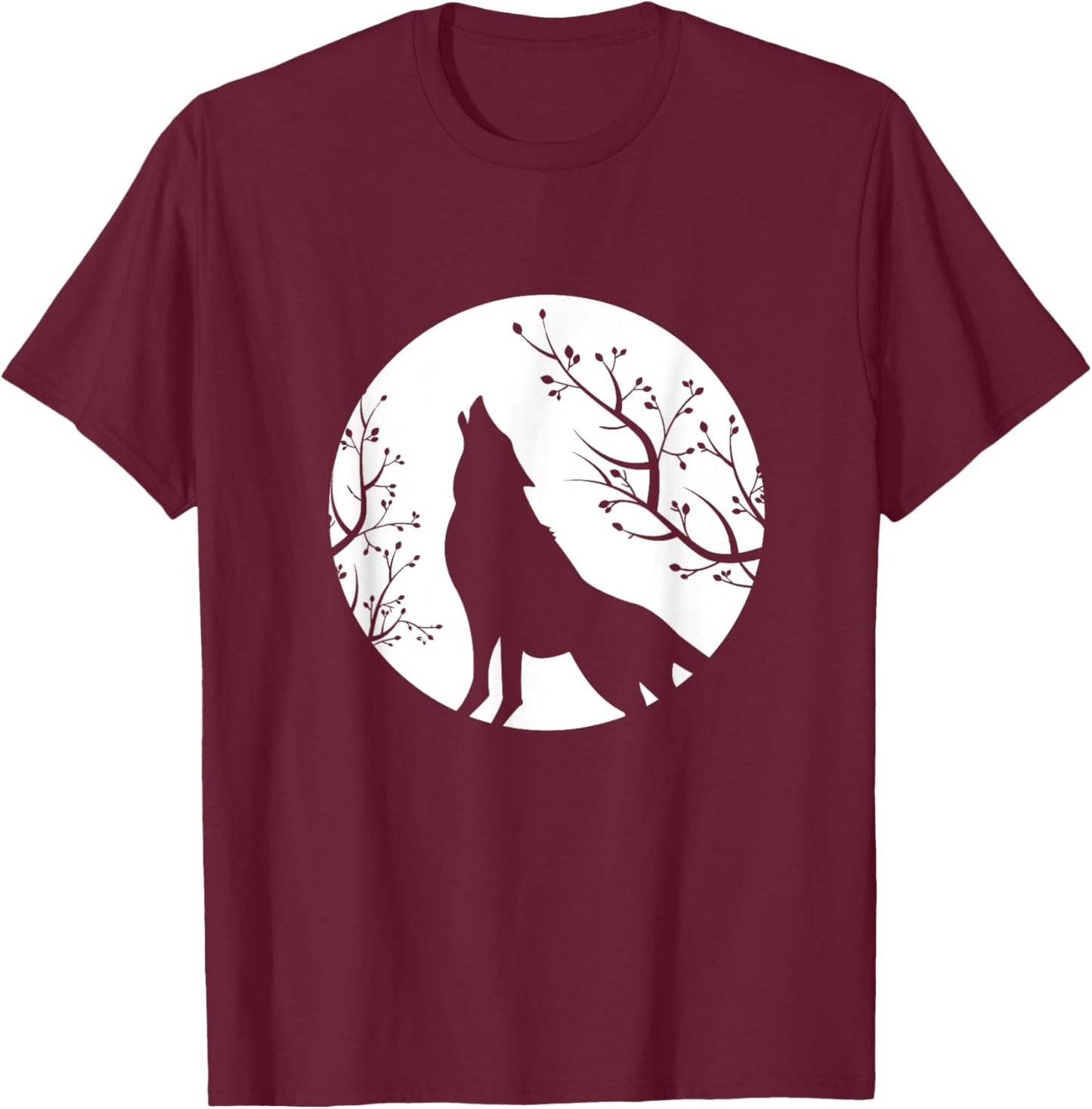 Wolf animal moon flowers animal motif wolf T-Shirt - T-Shirt | Maroon