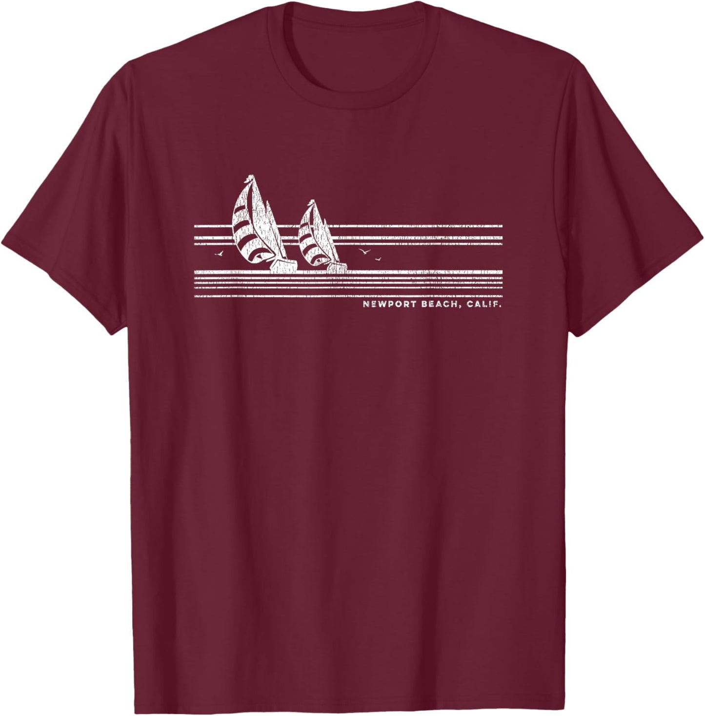 Newport Beach CA Vintage Sailing 70s Nautical Sailboat Women Girls Kids T-Shirt - T-Shirt | Maroon